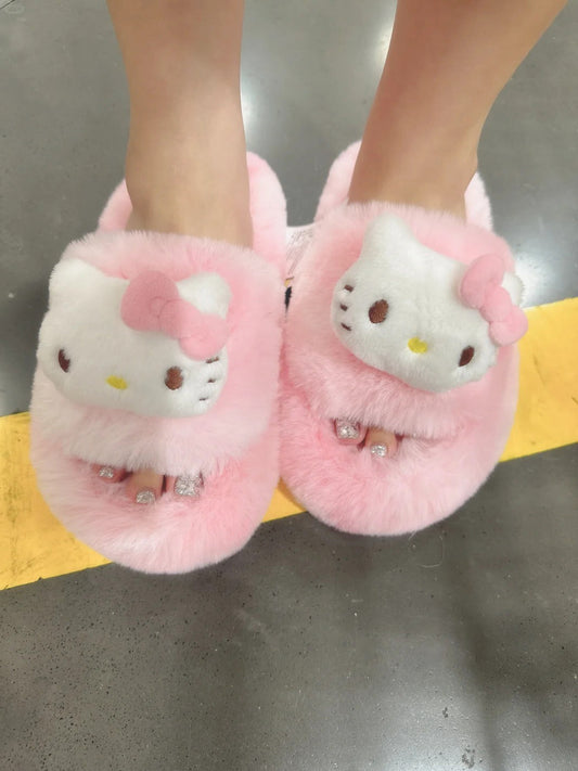 Hello Kitty / Kuromi Plush Fluffy Slippers Ladies home slippers