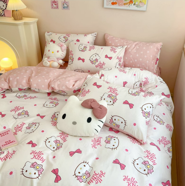 Hello Kitty Cotton Bedding Sheet Bow Design