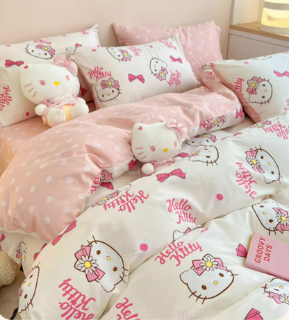 Hello Kitty Cotton Bedding Sheet Bow Design