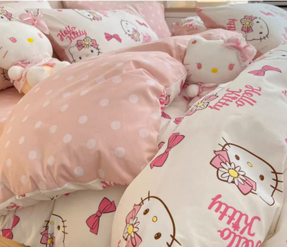 Hello Kitty Cotton Bedding Sheet Bow Design