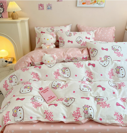 Hello Kitty Cotton Bedding Sheet Bow Design