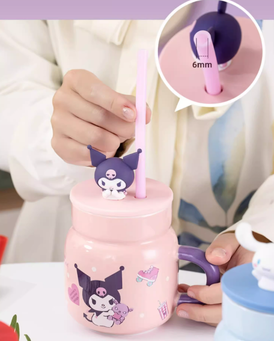 Sanrio Glass Water Cup with straw 450ml