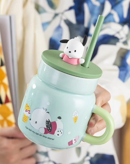 Sanrio Glass Water Cup with straw 450ml