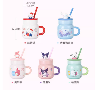 Sanrio Glass Water Cup with straw 450ml