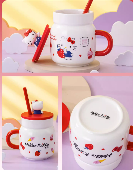 Sanrio Glass Water Cup with straw 450ml