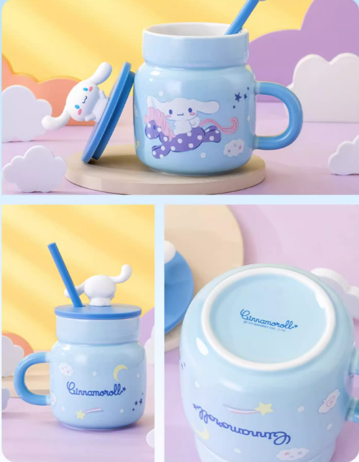 Sanrio Glass Water Cup with straw 450ml