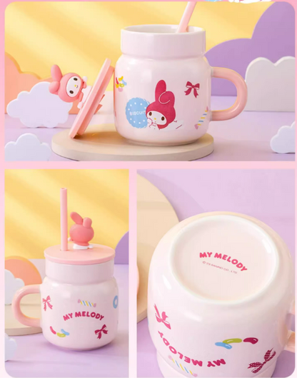 Sanrio Glass Water Cup with straw 450ml