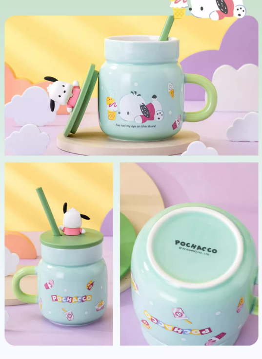 Sanrio Glass Water Cup with straw 450ml