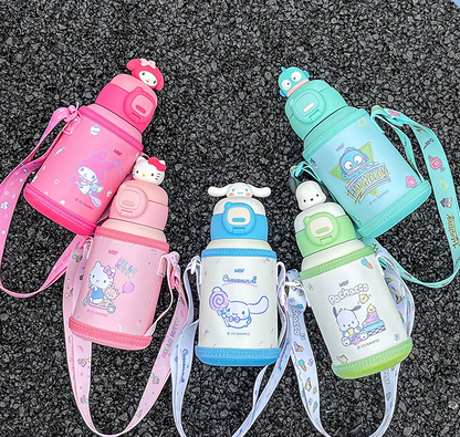 Sanrio Water Bottle insulated stainless steel vacuum bottle with PU Leather Sleeve 500ml