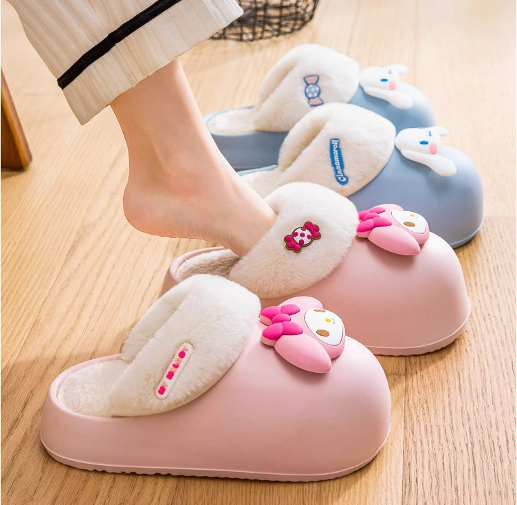 Sanrio Plush Thick-soled waterproof indoor home removable slippers for women winter