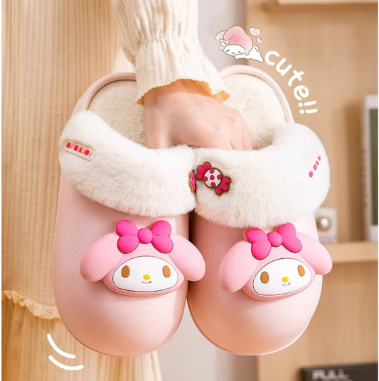 Sanrio Plush Thick-soled waterproof indoor home removable slippers for women winter