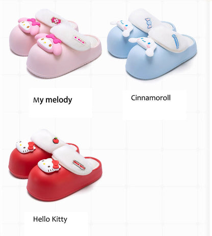 Sanrio Plush Thick-soled waterproof indoor home removable slippers for women winter