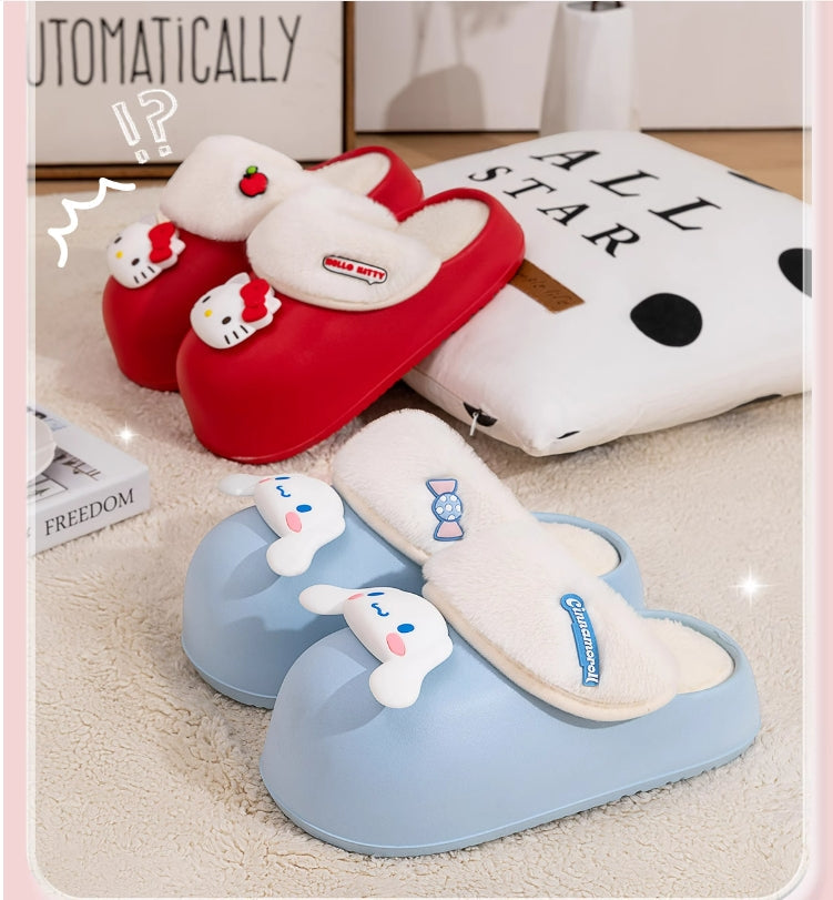 Sanrio Plush Thick-soled waterproof indoor home removable slippers for women winter