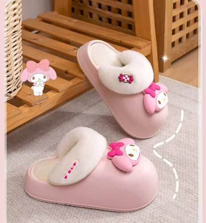 Sanrio Plush Thick-soled waterproof indoor home removable slippers for women winter