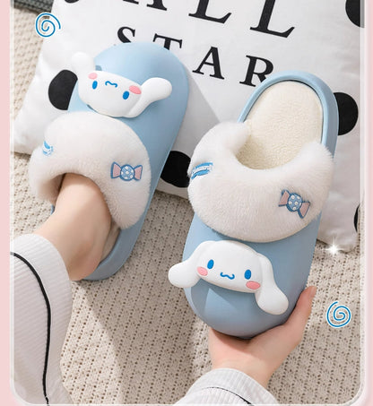 Sanrio Plush Thick-soled waterproof indoor home removable slippers for women winter