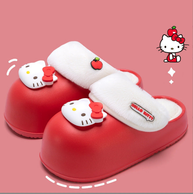 Sanrio Plush Thick-soled waterproof indoor home removable slippers for women winter