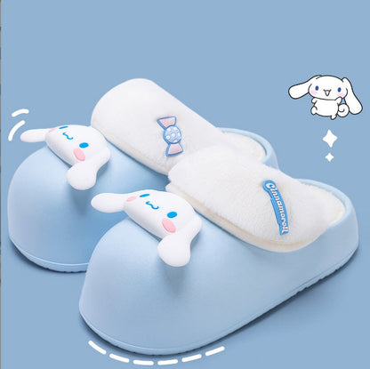 Sanrio Plush Thick-soled waterproof indoor home removable slippers for women winter