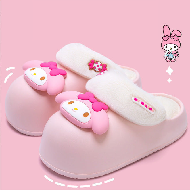 Sanrio Plush Thick-soled waterproof indoor home removable slippers for women winter