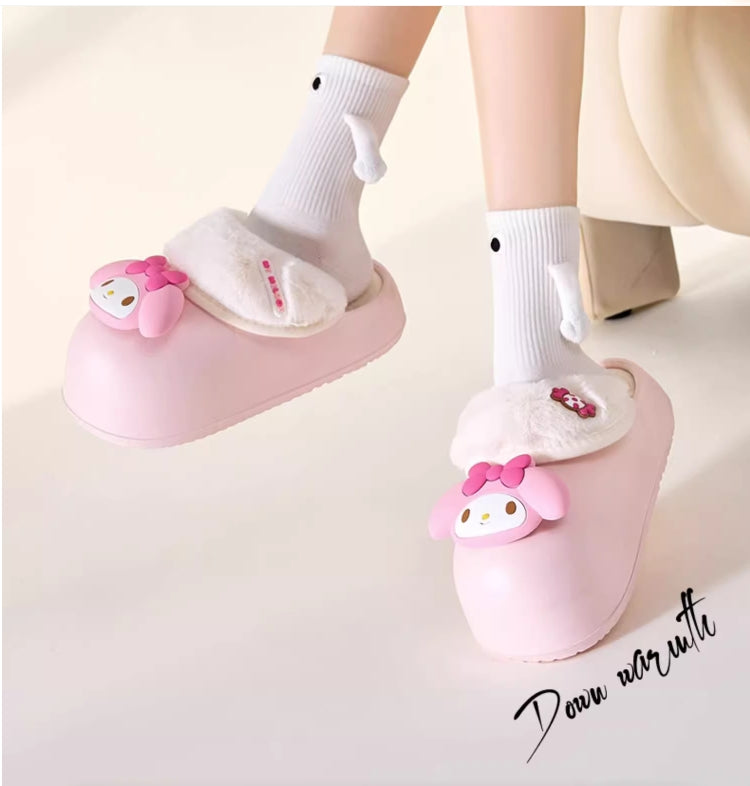 Sanrio Plush Thick-soled waterproof indoor home removable slippers for women winter