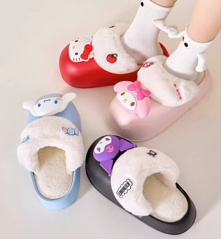 Sanrio Plush Thick-soled waterproof indoor home removable slippers for women winter