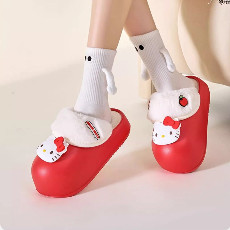 Sanrio Plush Thick-soled waterproof indoor home removable slippers for women winter