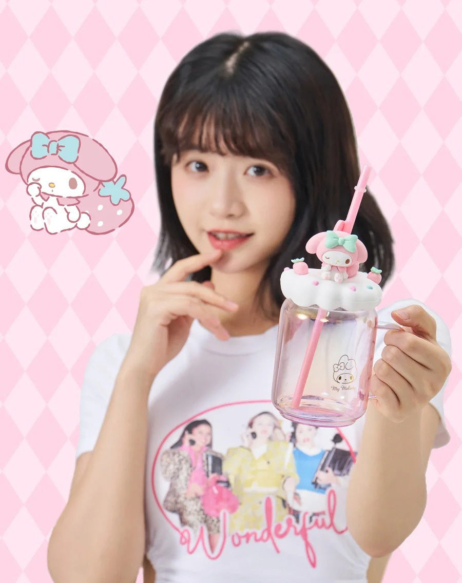 Kuromi and My melody Glass Straw Cup