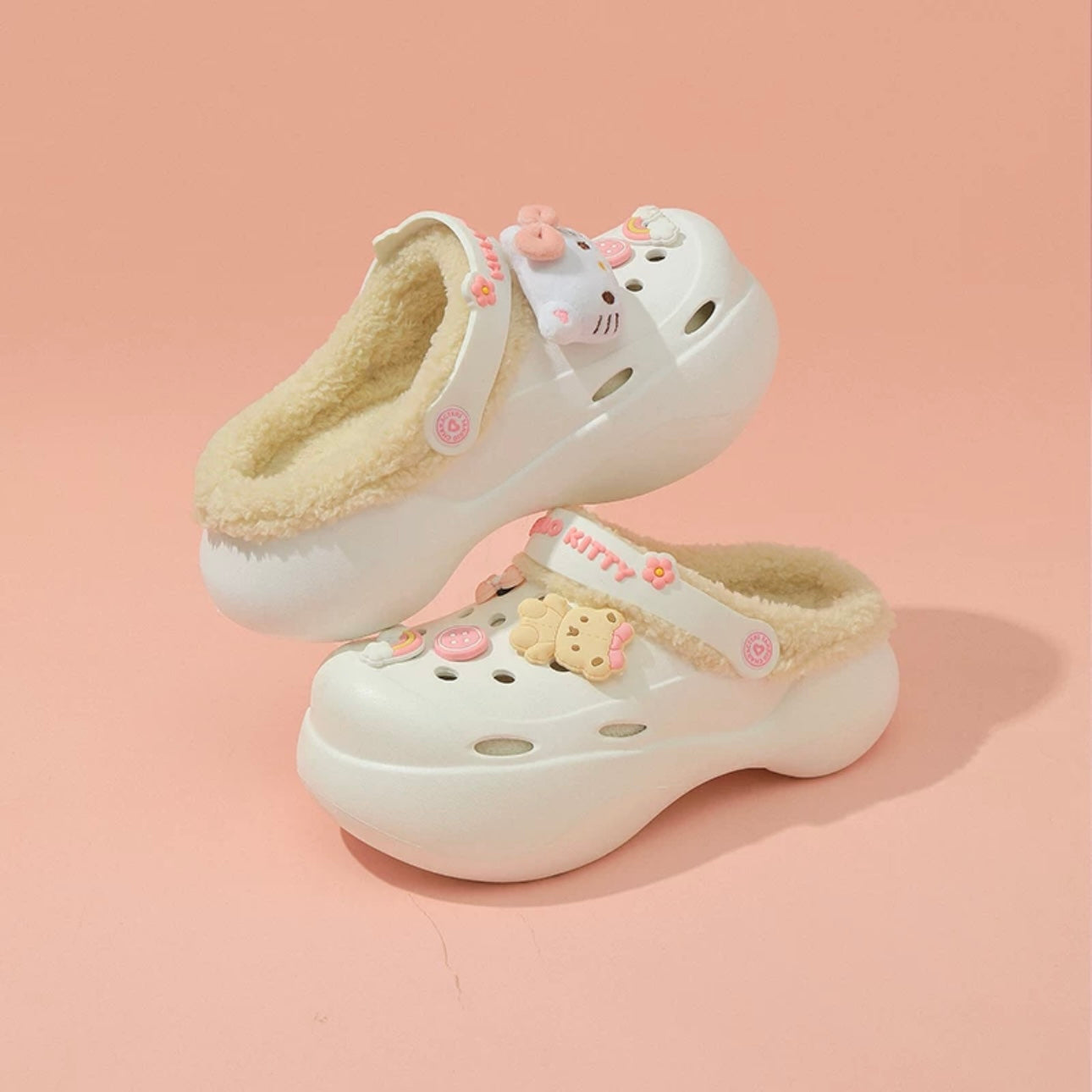 Sanrio Slides Fuzzy for Women Slippers Winter Warm Plush Comfy Non-Slip Waterproof House Cloud Slide Slippers for Indoor Outdoor