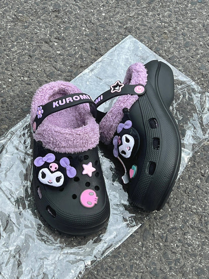 Sanrio Slides Fuzzy for Women Slippers Winter Warm Plush Comfy Non-Slip Waterproof House Cloud Slide Slippers for Indoor Outdoor