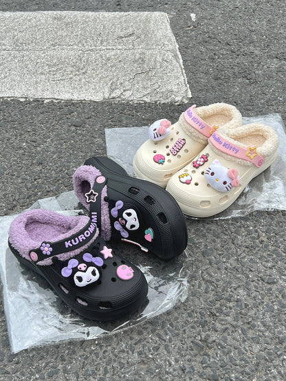 Sanrio Slides Fuzzy for Women Slippers Winter Warm Plush Comfy Non-Slip Waterproof House Cloud Slide Slippers for Indoor Outdoor