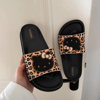 Hellokitty Leopard Print Shower Sandals Bathroom Slippers Non-Slip Indoor Home House Beach Shoes