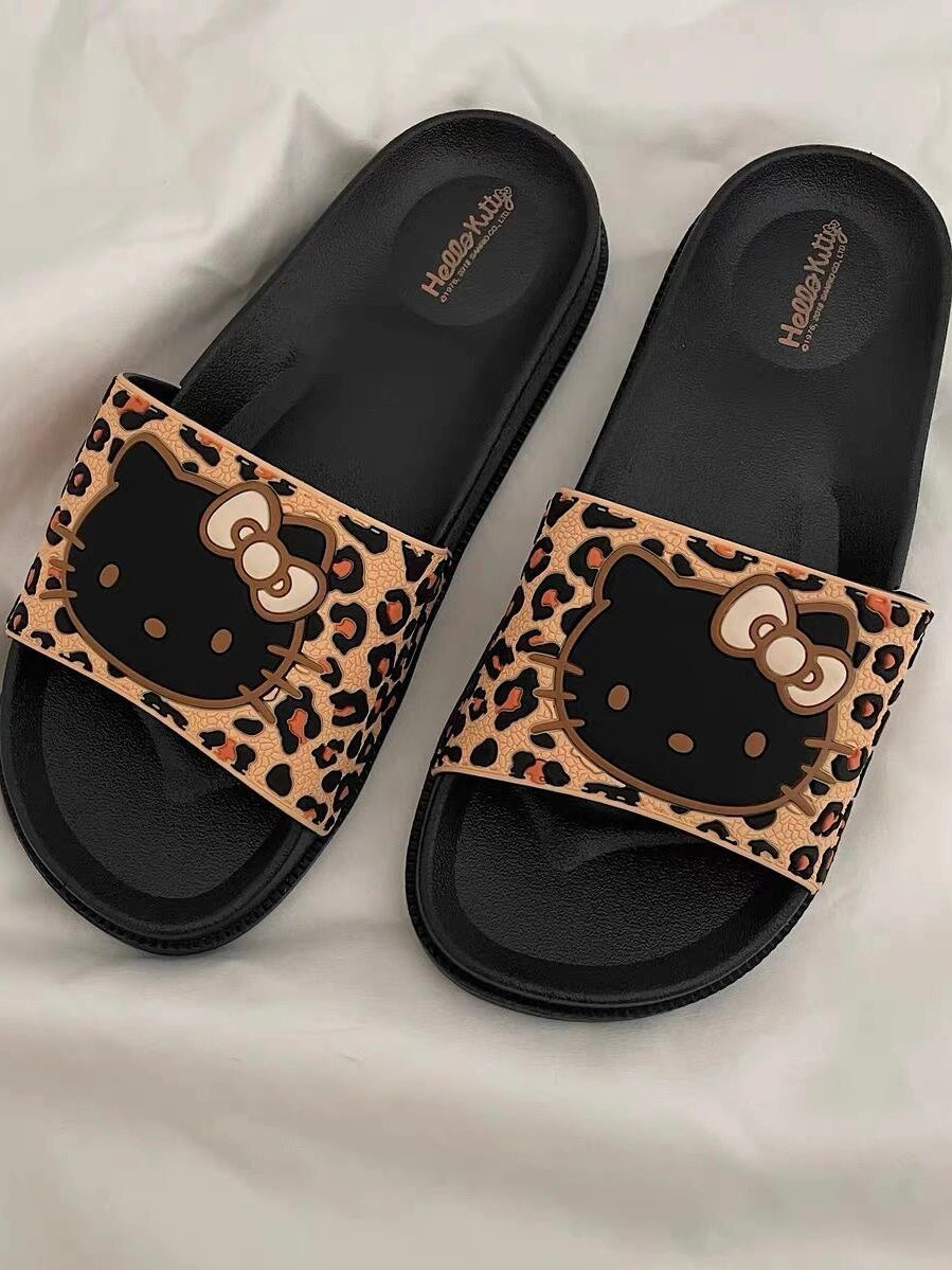 Hellokitty Leopard Print Shower Sandals Bathroom Slippers Non-Slip Indoor Home House Beach Shoes