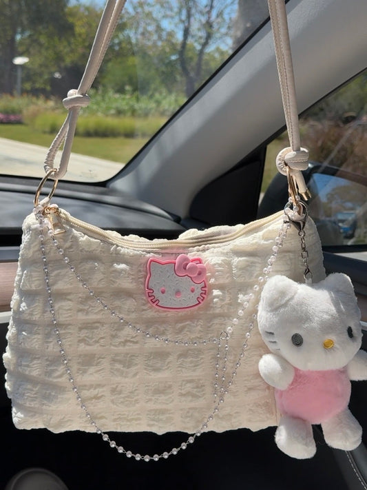 Hellokitty Pearl Chains Handbag Shoulder Bag Purse With Plushie