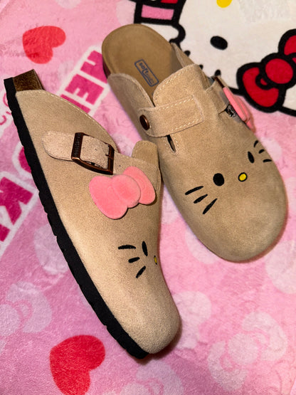 Hellokitty Suede Clogs Leather Mules Cork Footbed Sandals Potato Shoes with Arch Support