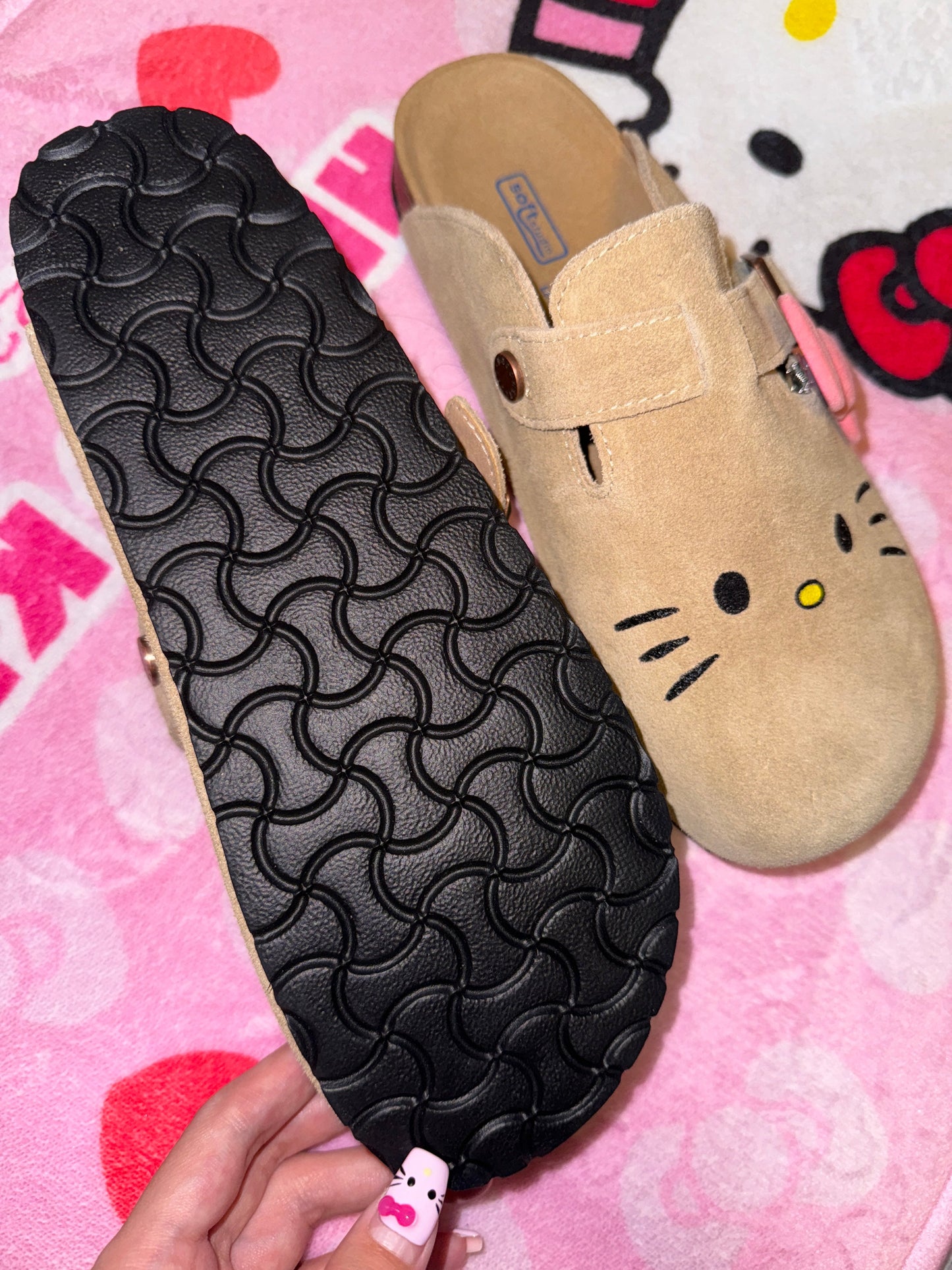 Hellokitty Suede Clogs Leather Mules Cork Footbed Sandals Potato Shoes with Arch Support