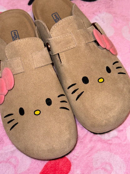 Hellokitty Suede Clogs Leather Mules Cork Footbed Sandals Potato Shoes with Arch Support