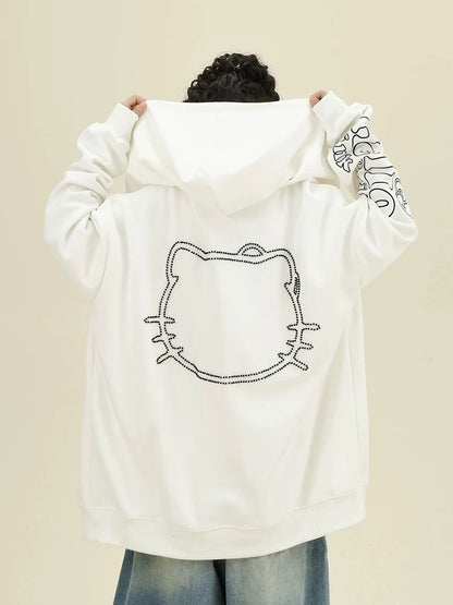 Hellokitty Hoodies Fall Jacket Oversized Sweatshirts Casual Drawstring Zip Up Y2K Cute Hoodie with Pocket