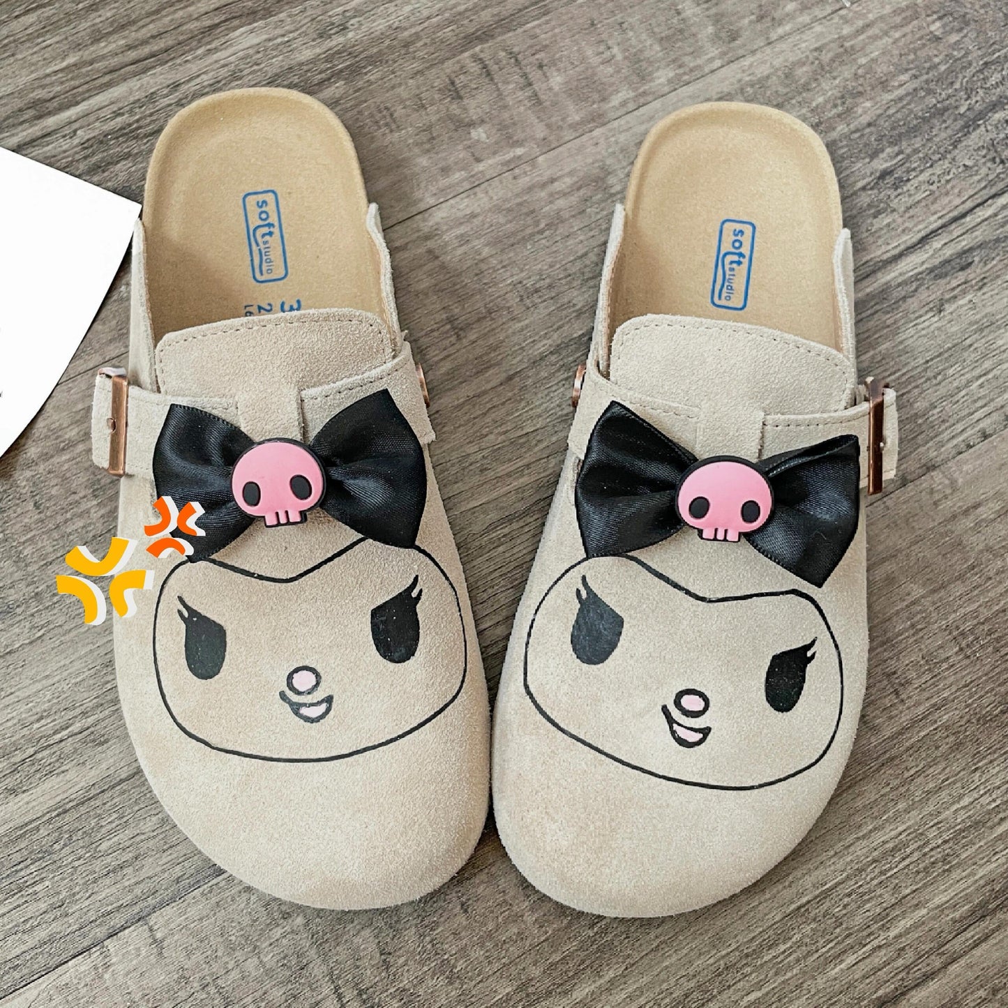 Hellokitty Suede Clogs Leather Mules Cork Footbed Sandals Potato Shoes with Arch Support