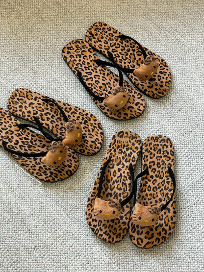 Hellokitty Leopard Print Flip Flops Beach Shoe