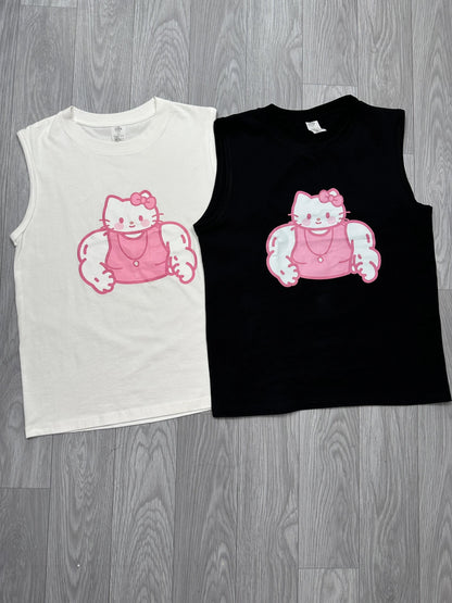 Hellokitty Sleeveless Tank Tops Casual Loose Fit T ShirtsSummer Shirts Tee