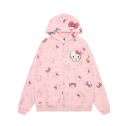 Hellokitty Hoodies Fall Jacket Oversized Sweatshirts Casual  Zip Up Y2K Hoodie with Pocket