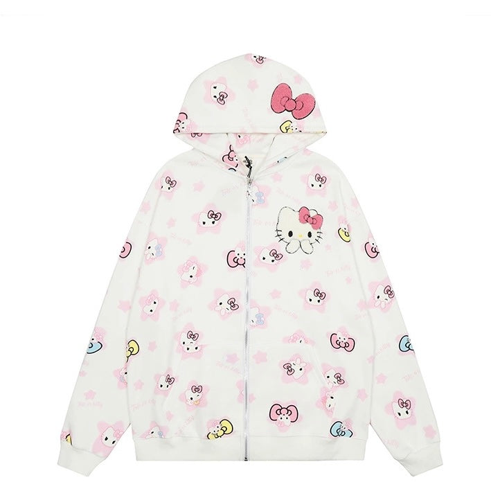 Hellokitty Hoodies Fall Jacket Oversized Sweatshirts Casual  Zip Up Y2K Hoodie with Pocket