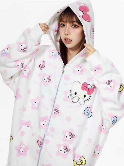 Hellokitty Hoodies Fall Jacket Oversized Sweatshirts Casual  Zip Up Y2K Hoodie with Pocket