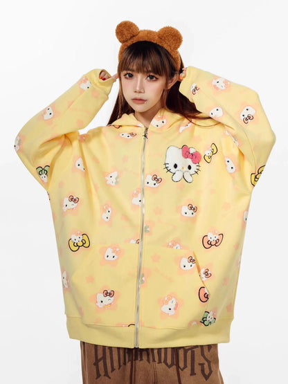 Hellokitty Hoodies Fall Jacket Oversized Sweatshirts Casual  Zip Up Y2K Hoodie with Pocket