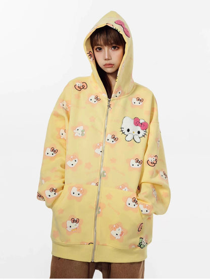 Hellokitty Hoodies Fall Jacket Oversized Sweatshirts Casual  Zip Up Y2K Hoodie with Pocket