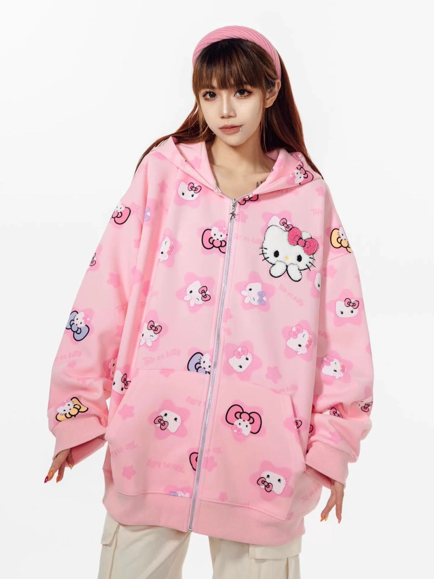 Hellokitty Hoodies Fall Jacket Oversized Sweatshirts Casual  Zip Up Y2K Hoodie with Pocket