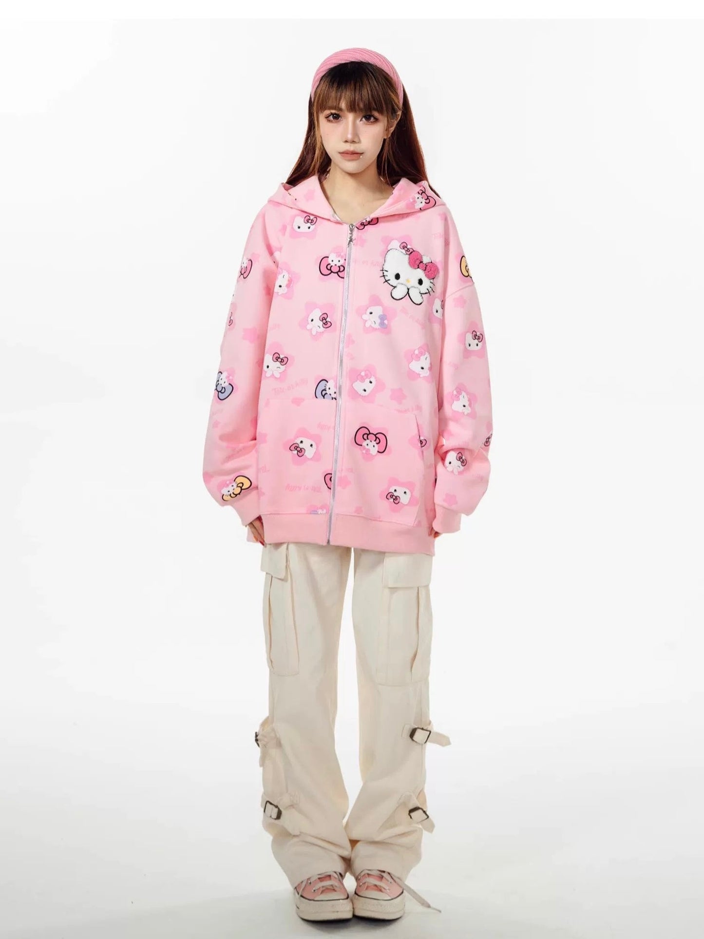 Hellokitty Hoodies Fall Jacket Oversized Sweatshirts Casual  Zip Up Y2K Hoodie with Pocket