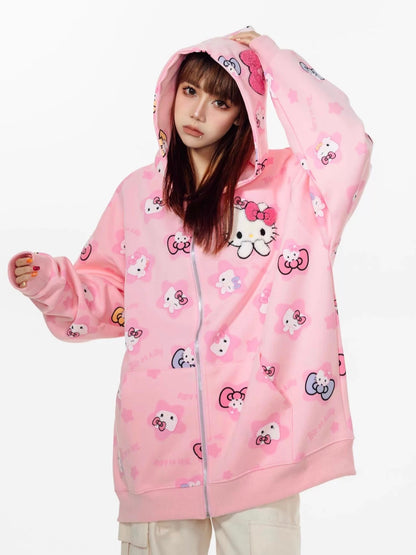 Hellokitty Hoodies Fall Jacket Oversized Sweatshirts Casual  Zip Up Y2K Hoodie with Pocket