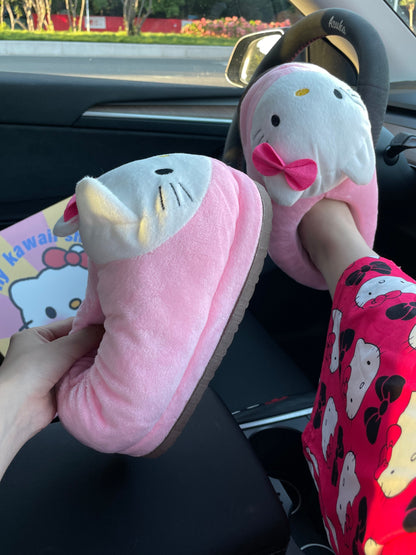 Hellokitty Women Cute Slipper for Adult Fuzzy Warm House Slippers Fluffy Home Shoes Ladies Girls Winter Slippers Indoor Outdoor