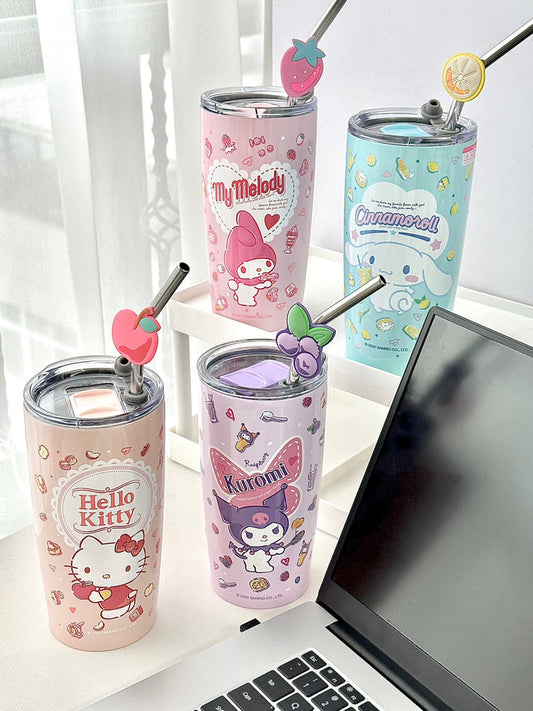 Sanrio Stainless Steel Tumblers with Lid and Straw 600ml