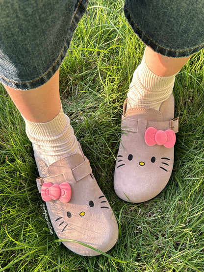 Hellokitty Suede Clogs Leather Mules Cork Footbed Sandals Potato Shoes with Arch Support